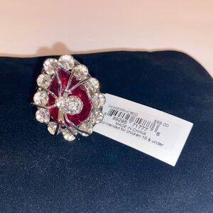 ***SOLD*** Betsey Johnson Halloween Silver and Red Spider Rhinestone Ring